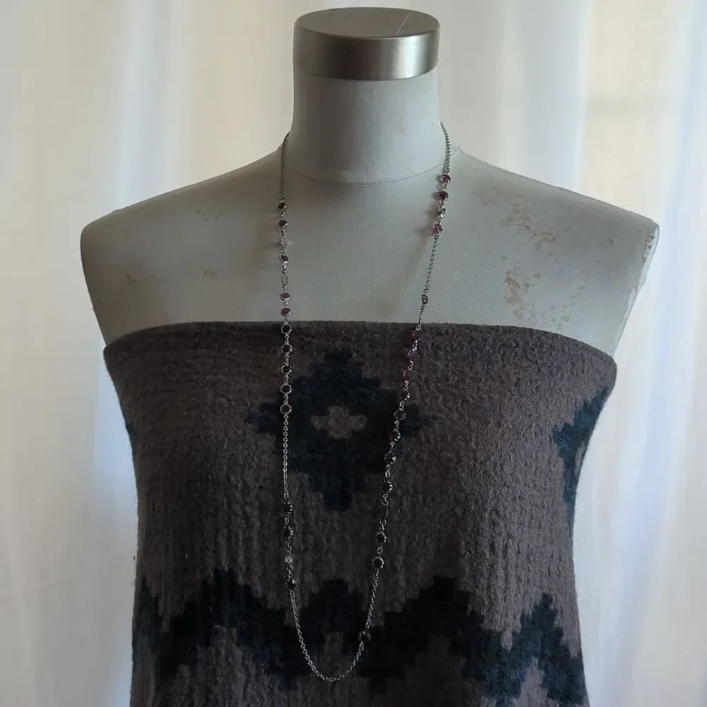 Banana Republic Long Silvertone Necklace with Purple Accents